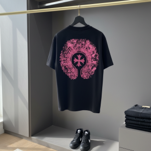 Chrome Hearts Pink Graphic Black Cotton T-Shirt