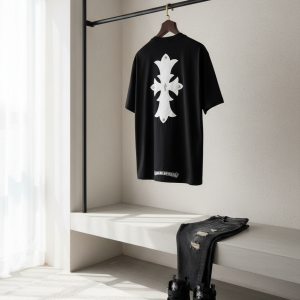 Chrome Hearts Black T-Shirt White Cross Design