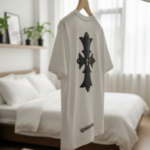 Chrome Hearts White Cotton T-Shirt Black Cross Patch