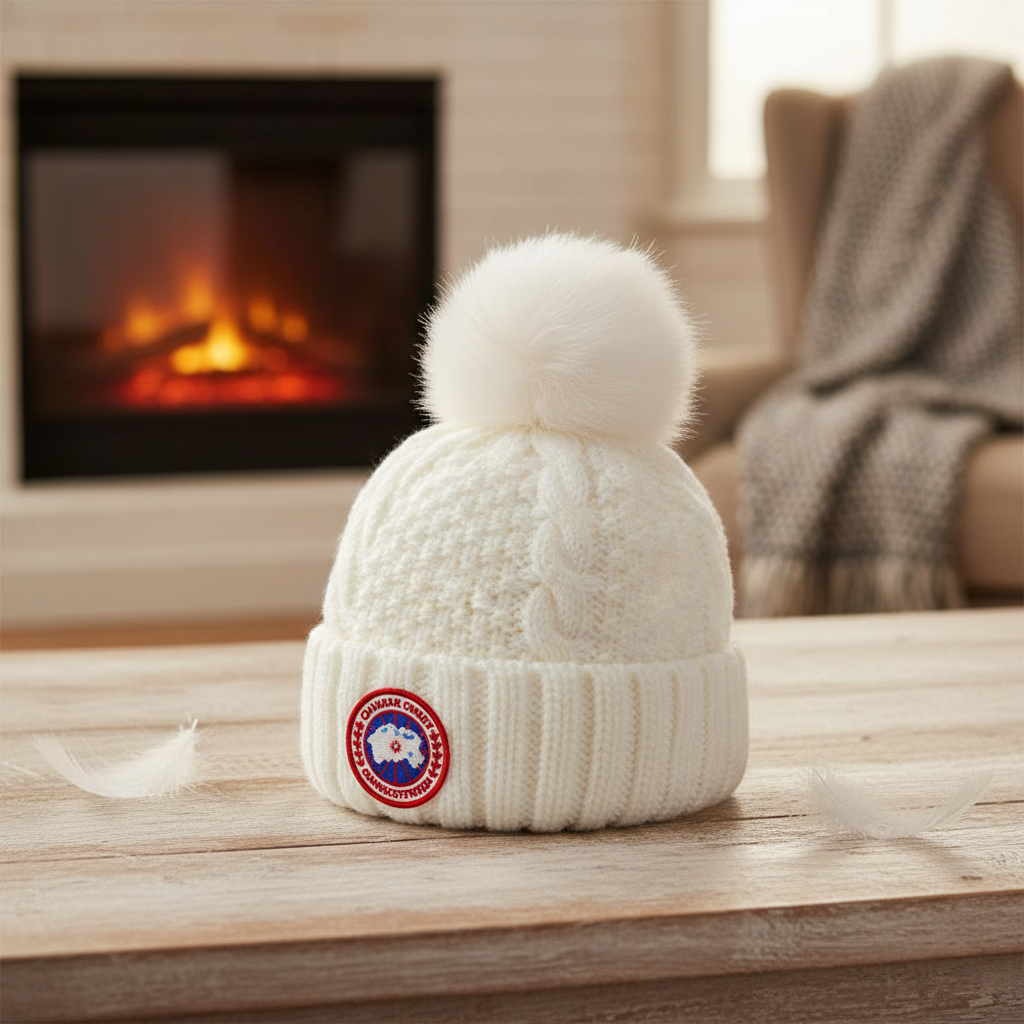 Canada Goose White Plush Winter Knit Hat