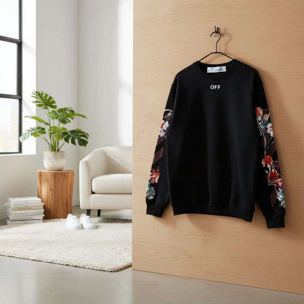 Off-White Floral Arrow Black Cotton Unisex Sweatshirt