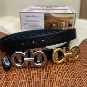 Ferragamo Gancini Leather Belt Gold Silver Buckle