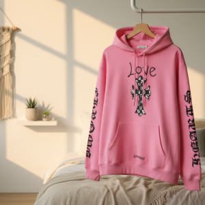 Chrome Hearts Pink Cross Graphic Hoodie