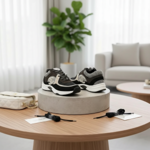 Chanel Black Grey White Mesh Sneakers