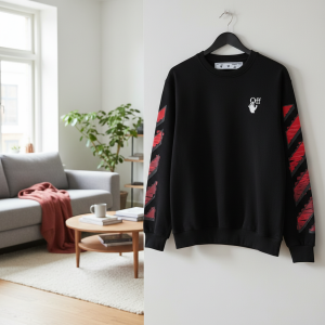 Off-White Black Cotton Geometric Sleeve Sweatshirt