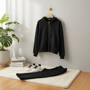 Derschutze Black Zip Hoodie Tracksuit Set