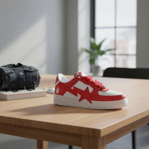 BAPE Red White Leather Star Ape Sneakers