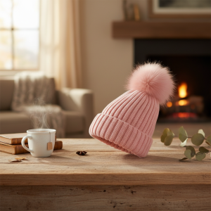 The North Face Pink Knit Pom Beanie Hat
