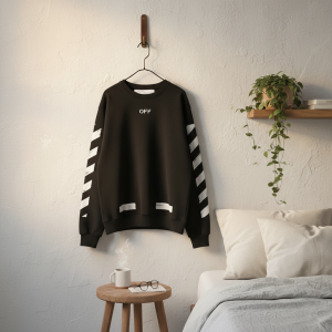 Off-White Men’s Black Stripe Print Hoodie Pullover
