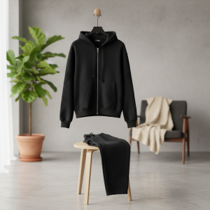 Derschutze Black Hoodie and Jogger Tracksuit Set