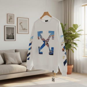Off-White Arrow Print Impressionist White Cotton Hoodie