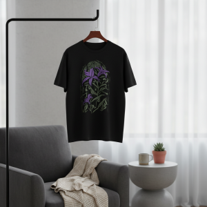 Derschutze Black Purple Floral Graphic T-Shirt
