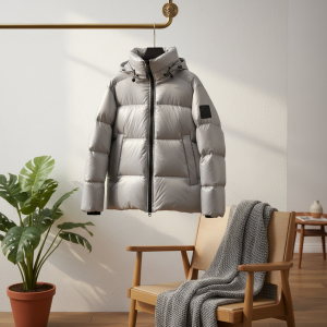 Moncler Silver Down Puffer Jacket Hooded Warm Coat