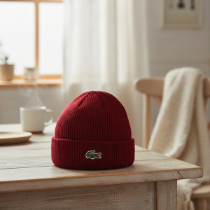 Lacoste Red Knit Winter Beanie Hat