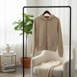 Derschutze Beige Embroidered Hoodie Sweatpants Set