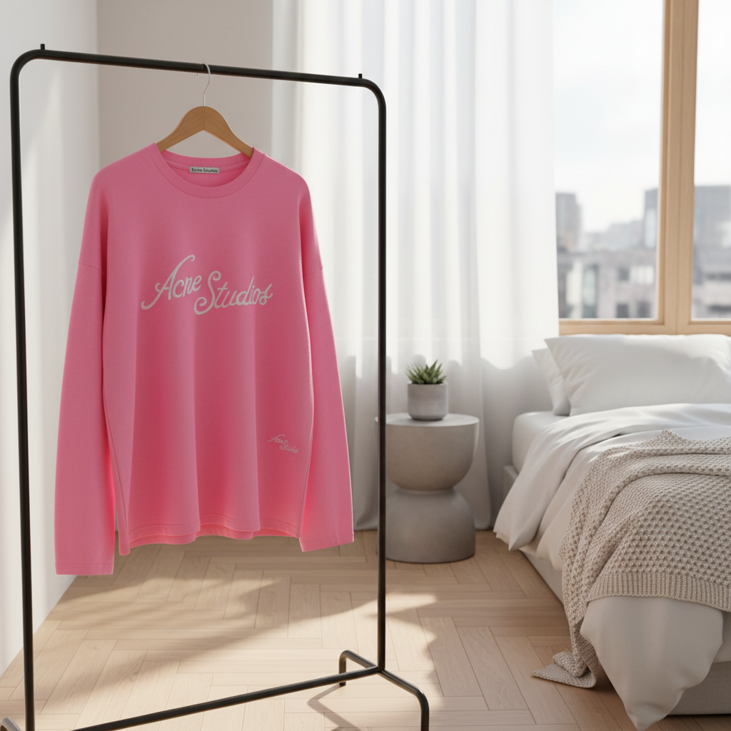 Acne Studios Pink Long Sleeve Logo T-Shirt