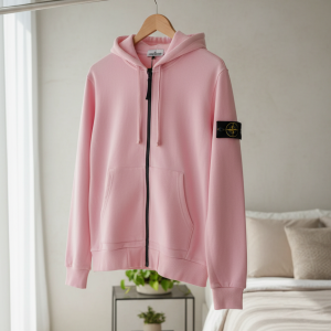 Stone Island Pink Cotton Zip Up Hoodie
