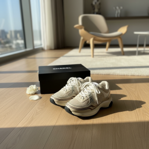 Chanel Beige Mesh Leather Thick Sole Sneakers