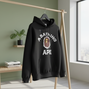 A Bathing Ape Black Logo Print Hoodie
