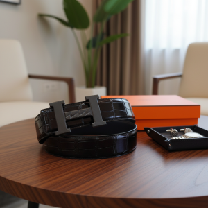 Luxury Black Crocodile Leather Belt for Men