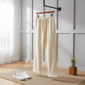 PantsDerschutze Beige Casual Embroidered Sweatpants