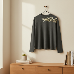 ShirtsDerschutze Floral Branch Embroidered Long Sleeve Top