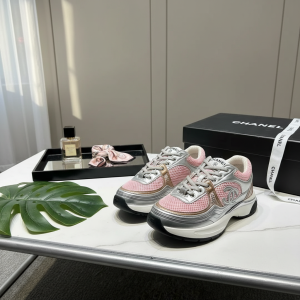 Chanel Pink Silver Mesh Chunky Sneakers Women