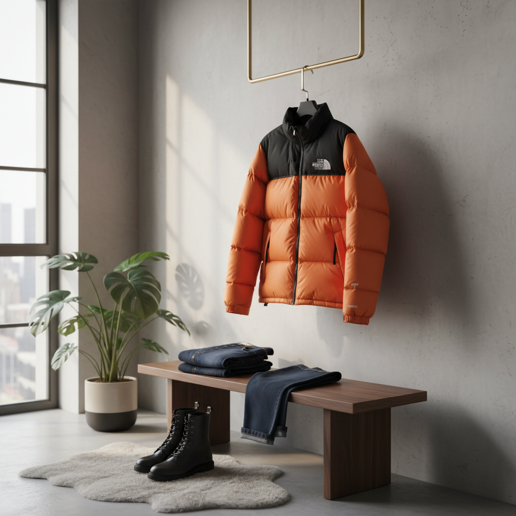 The North Face Orange Black Puffer Jacket