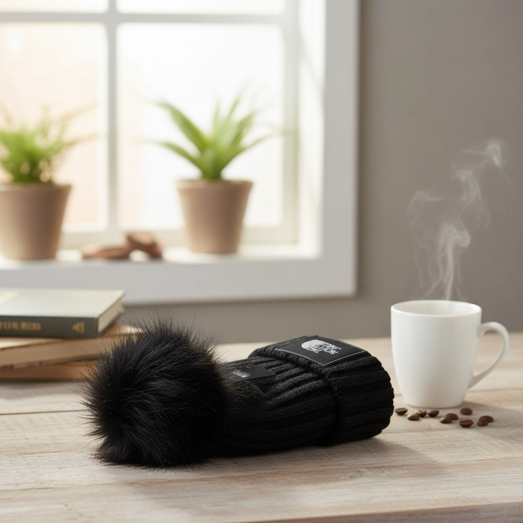 The North Face Black Knit Pom Beanie Hat