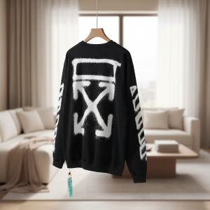 Off White Arrow Print Black Cotton Hoodie