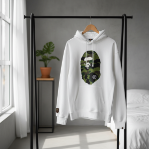 A Bathing Ape Camo Logo White Hoodie
