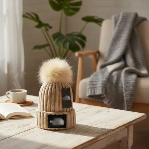 The North Face Beige Knit Pom Beanie Hat