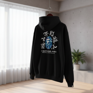 A Bathing Ape Black Camo Print Logo Hoodie