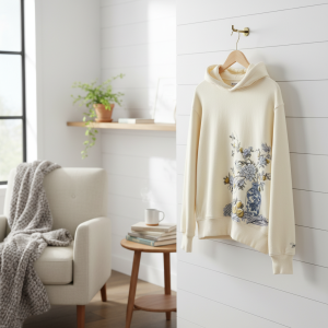 HoodiesDerschutze Floral Print Beige Hoodie