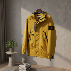 Stone Island Yellow Hooded Windbreaker Jacket Men
