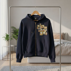 HoodiesDerschutze Navy Zip Up Graphic Hoodie