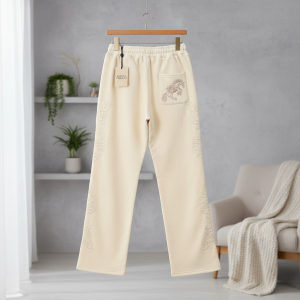 PantsDerschutze Beige Dragon Embroidered Casual Trousers