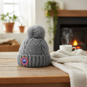 Canada Goose Gray Knit Plush Pom Winter Hat