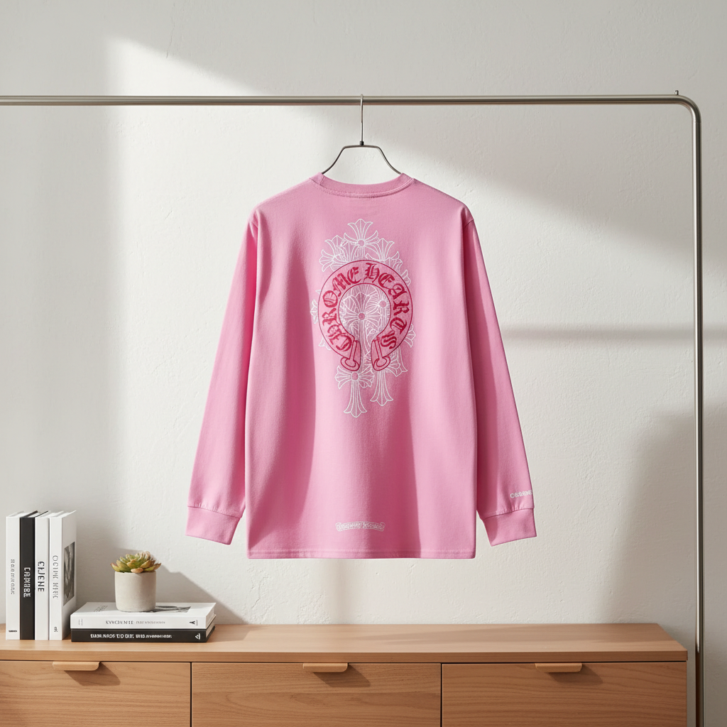 Chrome Hearts Pink Long Sleeve Graphic T-Shirt