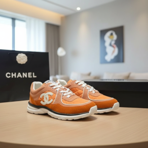 Chanel Orange Suede Quilted CC Logo Sneakers