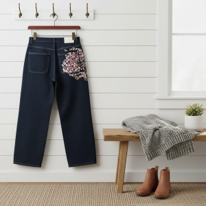 PantsDerschutze Cherry Blossom Embroidered Denim Jeans