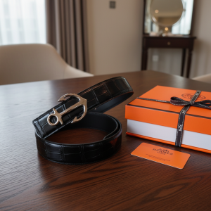 Luxury Anchor Buckle Crocodile Leather Men's Belt