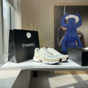 Chanel Mint Green White Tweed Leather Sneakers