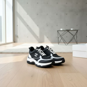 Chanel Black White Leather Quilted Chunky Sneakers