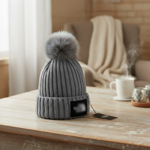 The North Face Grey Knit Pom Beanie Hat