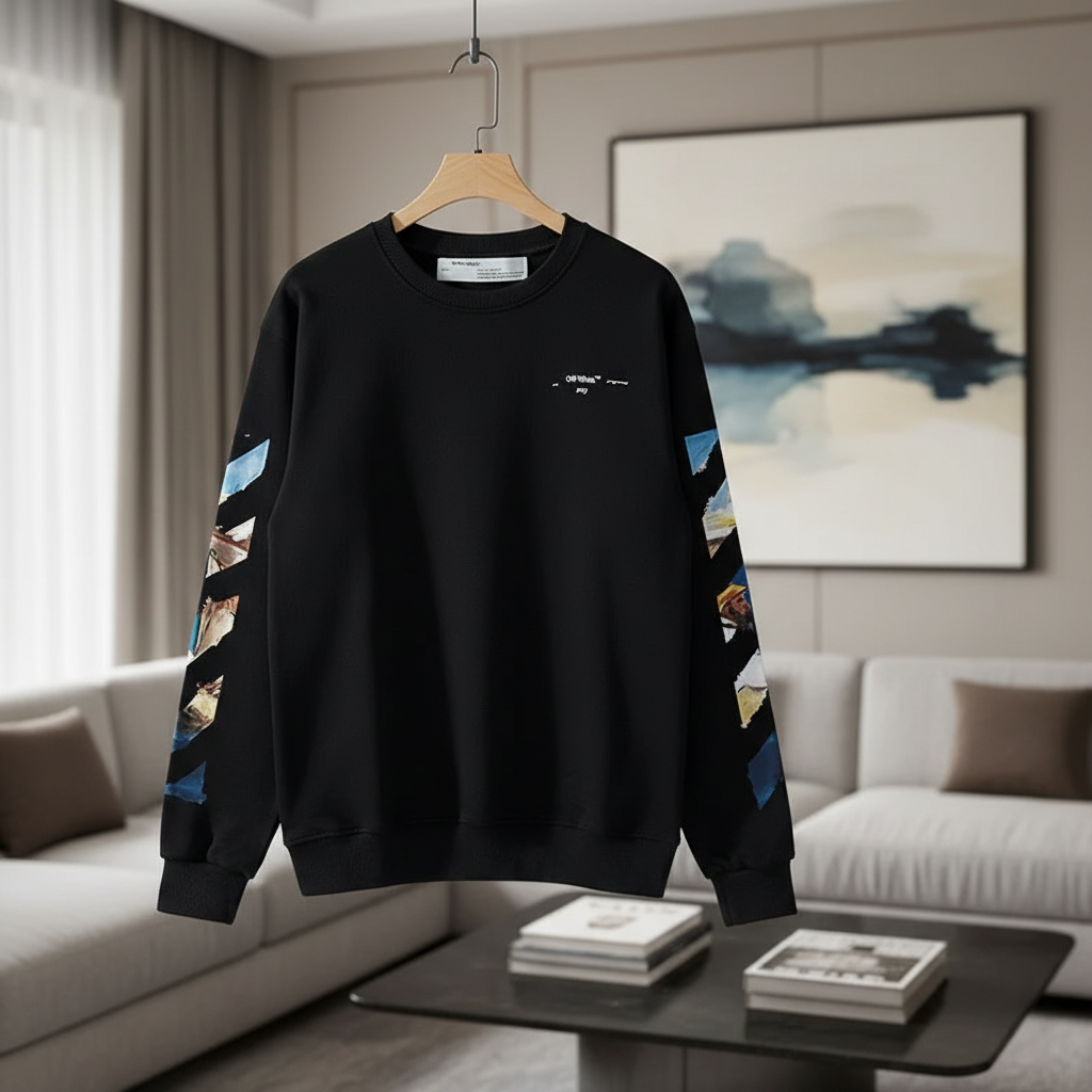 Off-White Black Art Patchwork Crewneck Sweatshirt