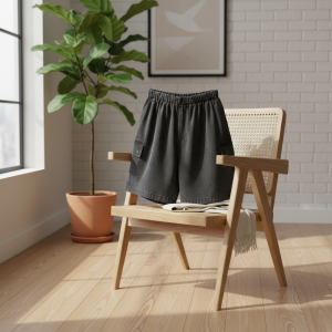 Acne Studios Men Black Denim Cargo Shorts