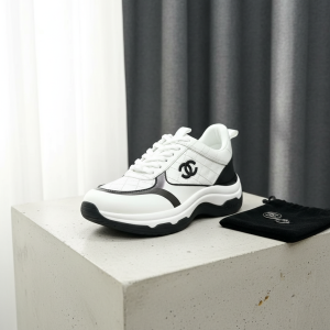 Chanel White Black Leather Platform Sneakers Women
