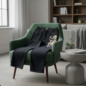 PantsDerschutze Floral Embroidered Denim Jeans for Women