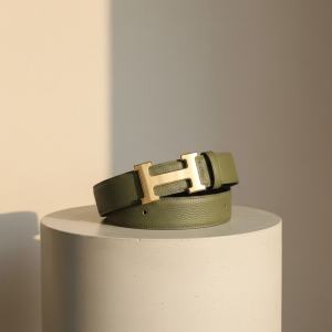 Hermes H Buckle Leather Belt Green for Men